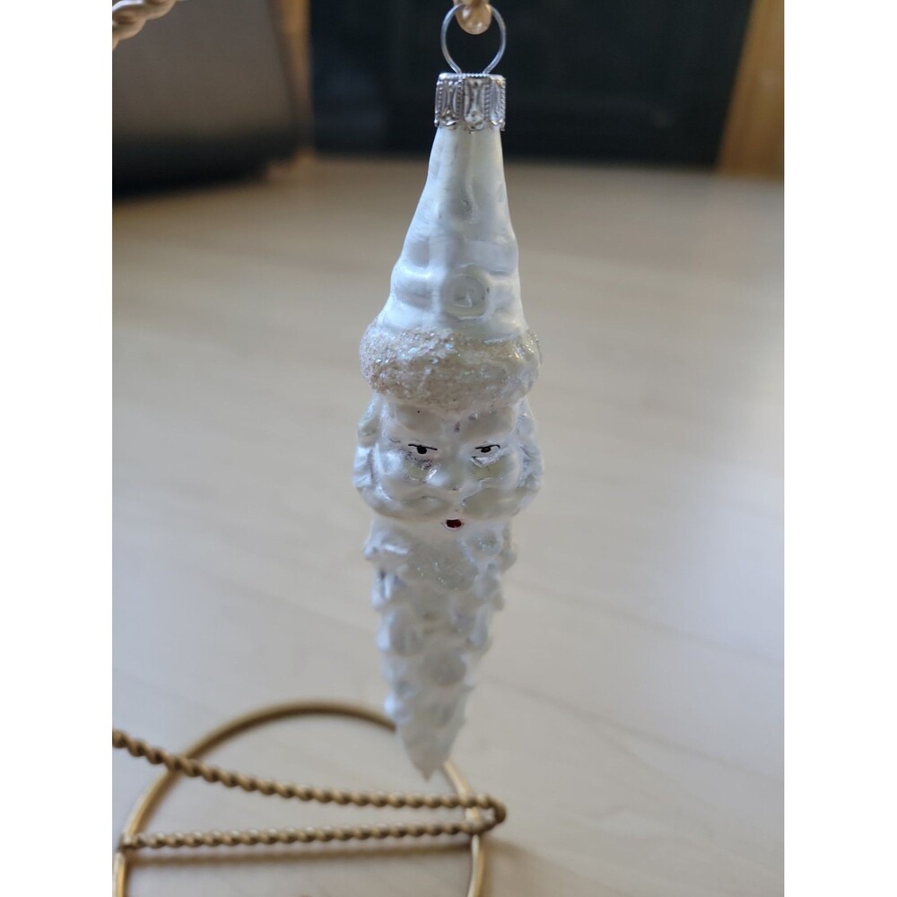 Made in Germany Glass Icicle Santa Face Christmas Ornament 7"